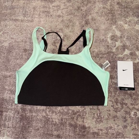 Nike Women's S Yoga Indy Light-support Lightly Lined Ribbed Mint Grey Sports Bra - Picture 3 of 7